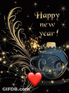 Happy New Year Greeting Card With Heart GIF