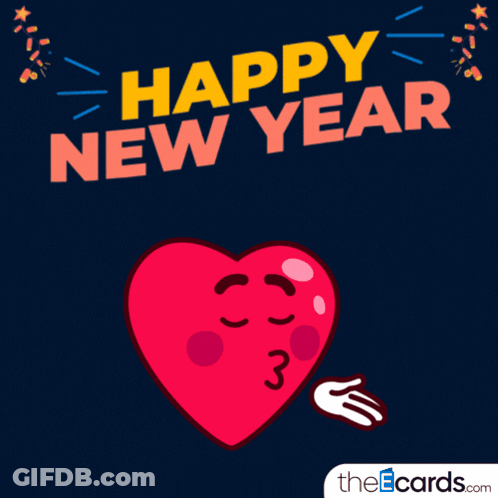 Happy New Year Greeting Card With Kissing Heart GIF