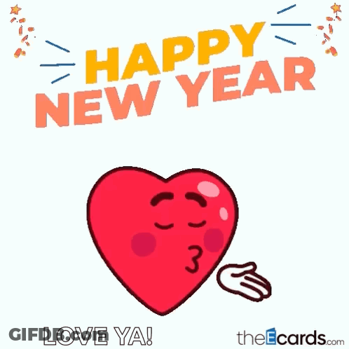 Happy New Year Greeting Card With Red Heart GIF