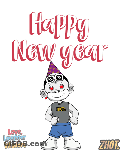 Happy New Year Monkey With Party Hat And Sunglasses GIF