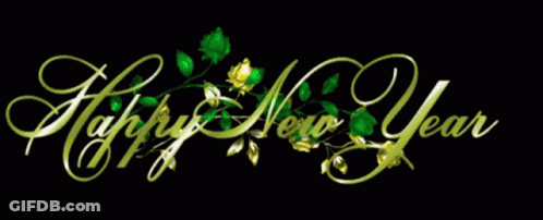 Happy New Year On Black Background Surrounded By Roses GIF