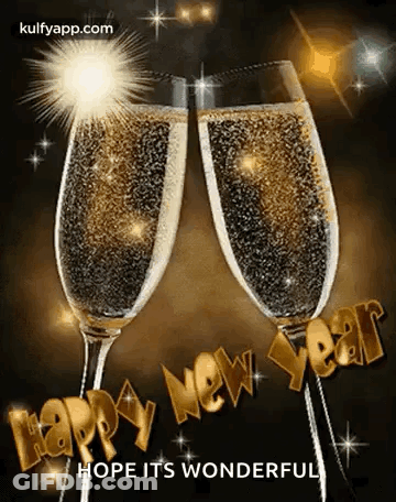 Happy New Year Two Glasses Of Champagne Toasting GIF