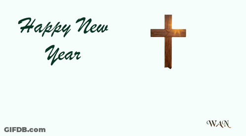Happy New Year Wish With Cross And Flowers GIF