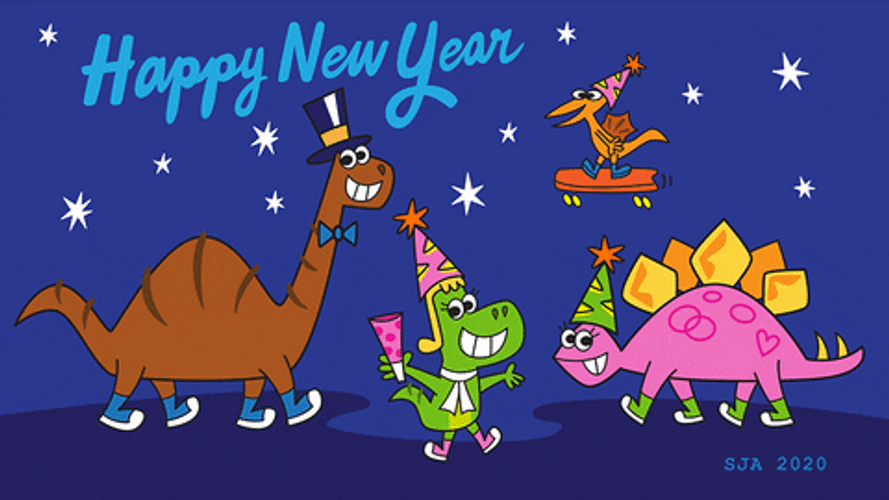 Happy New Years Dinosaurs Family GIF