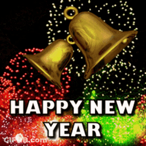 Happy New Years Eve Bells Fireworks Animation GIF