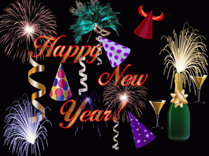 Happy New Years Fireworks Animation GIF