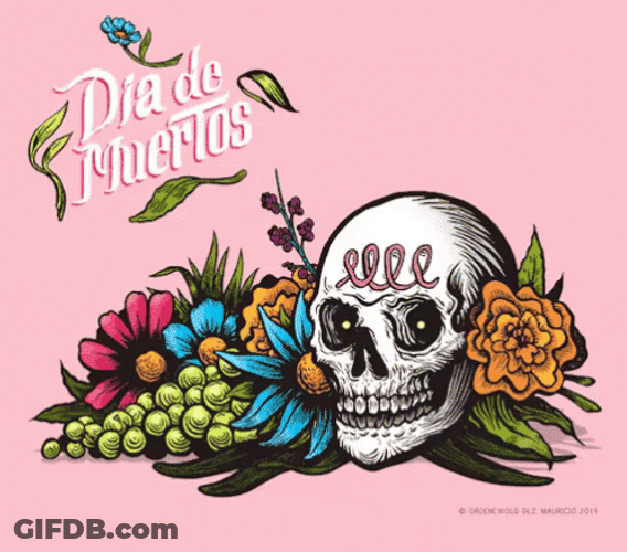 Happy November 1St Skeleton Head With Flowers GIF