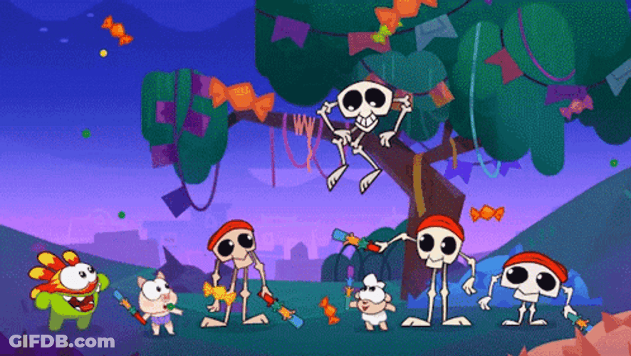Happy November 1St Skeletons Celebrating Om Nom GIF