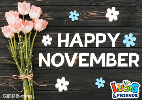 Happy November Sign With Flowers And Lucas & Friends GIF