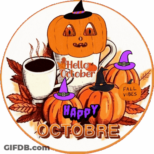 Happy October Fall Vibes Jolly Pumpkin Cartoon GIF