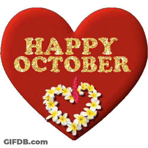 Happy October Glittery Heart Vector Art GIF