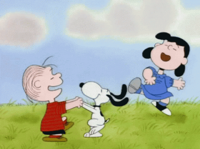 Happy Peanuts Snoopy Linus Van Pelt And Lucy Van Pelt Dancing GIF
