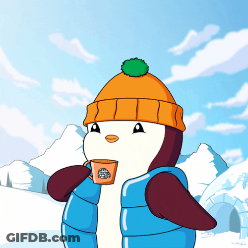 Happy Penguin Enjoys Morning Espresso GIF
