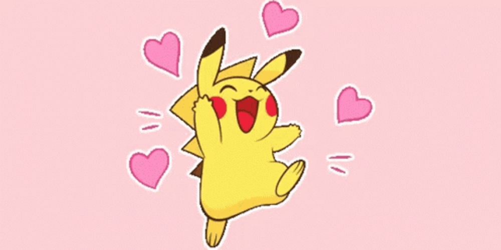 Happy Pikachu Jumping Hearts GIF