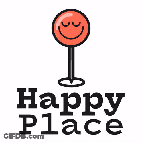 Happy Place Logo With Smiley Face On A Stick GIF