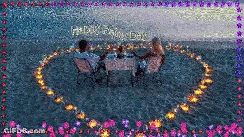 Happy Rainy Day Couple Sitting At Table In Water GIF