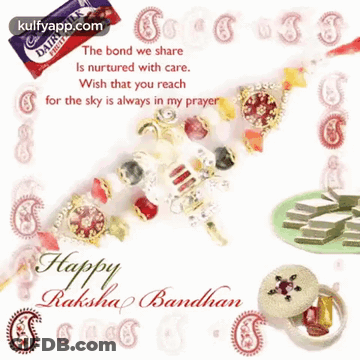 Happy Raksha Bandhan Greeting Card With Bracelet And Candy GIF