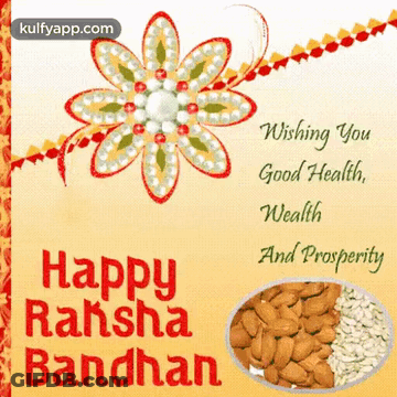 Happy Raksha Bandhan Greeting Card With Flower And Bowl Of Nuts GIF