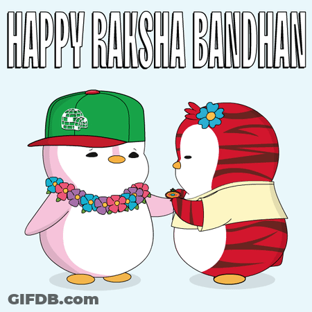 Happy Raksha Bandhan Greeting With Two Penguins GIF