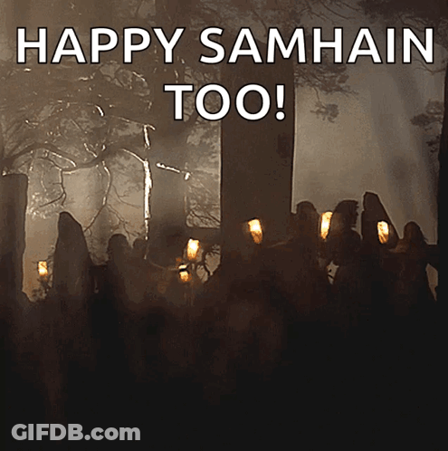 Happy Samhain Poster With People Holding Candles GIF