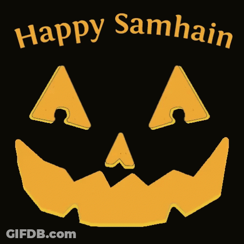 Happy Samhain Sign With Pumpkin Face GIF