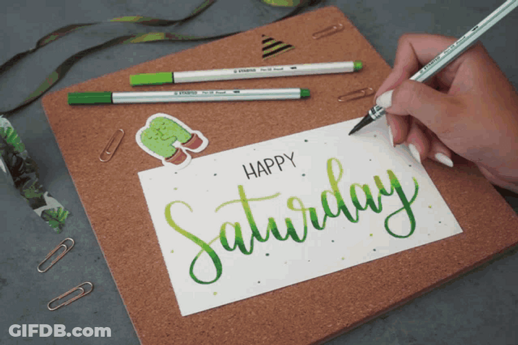 Happy Saturday Green Calligraphy Art Writing GIF