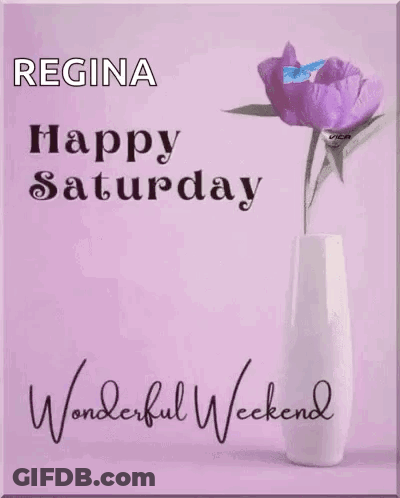 Happy Saturday Greeting Card With Purple Flower GIF