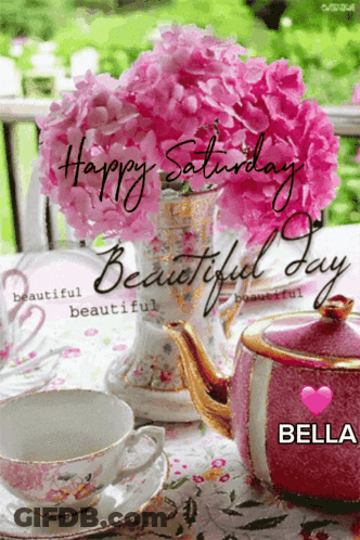Happy Saturday Greeting Teapot And Cups GIF