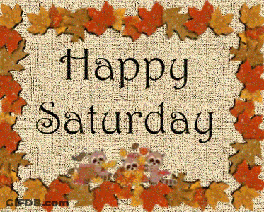 Happy Saturday Sign Surrounded By Autumn Leaves GIF