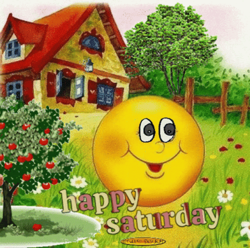Happy Saturday Smiley In Garden GIF