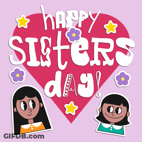 Happy Sisters Day Greeting Card With Two Girls GIF