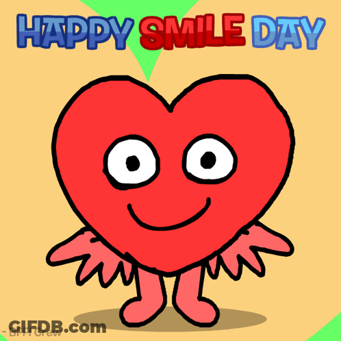 Happy Smile Day Greeting Card With Red Heart With Wings GIF