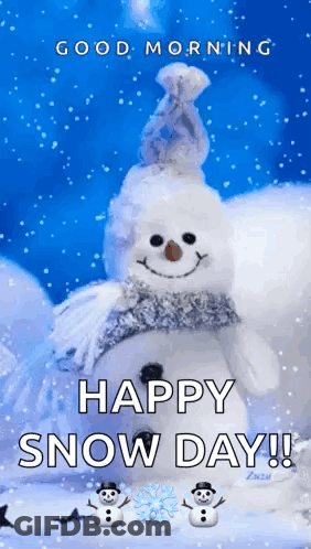 Happy Snow Day Greeting Card With Snowman GIF