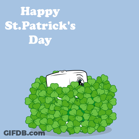 Happy St. Patrick's Day Cartoon Holding Four Leaf Clover GIF