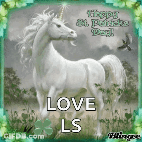 Happy St. Patrick's Day White Unicorn GIF