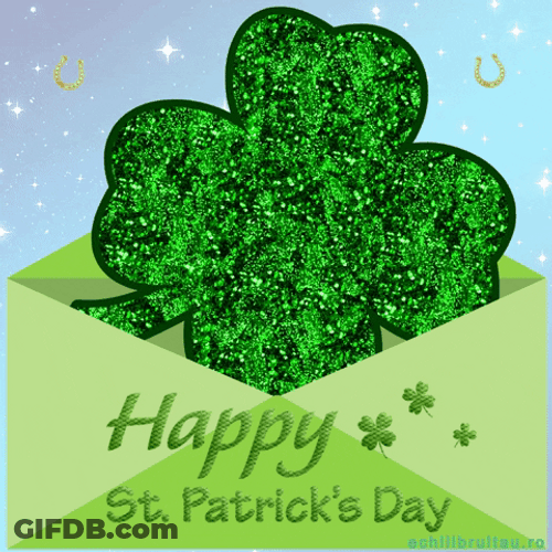 Happy St Patricks Day Clover Sparkles GIF