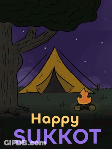 Happy Sukkot Poster With Tent And Fire GIF