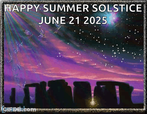 Happy Summer Solstice June 21 2025 Poster With Purple Sky GIF