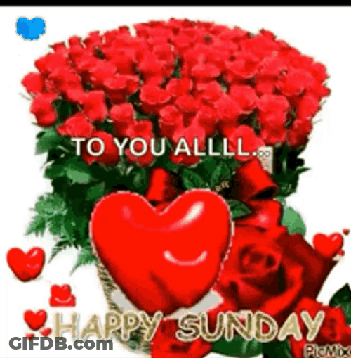 Happy Sunday Blessings Roses Beating Hearts GIF