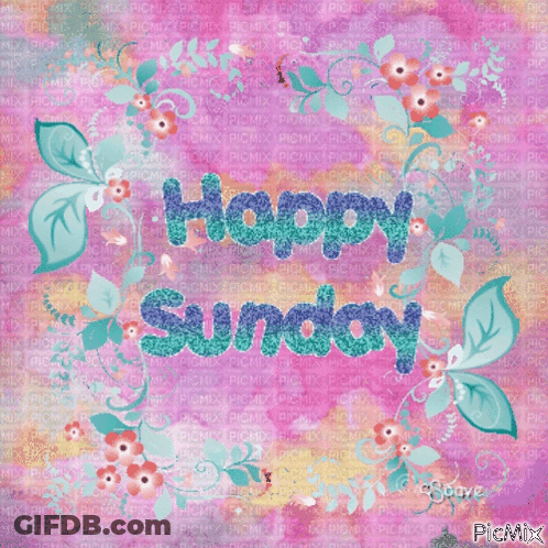 Happy Sunday Card With Flowers And Leaves GIF