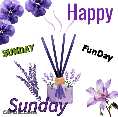 Happy Sunday Card With Purple Flowers And Incense GIF
