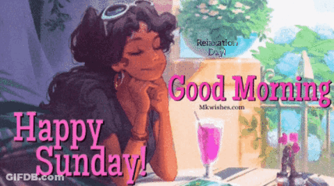 Happy Sunday Greeting Card Girl At Table GIF