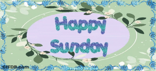 Happy Sunday Greeting Card With Blue Flowers And Leaves GIF