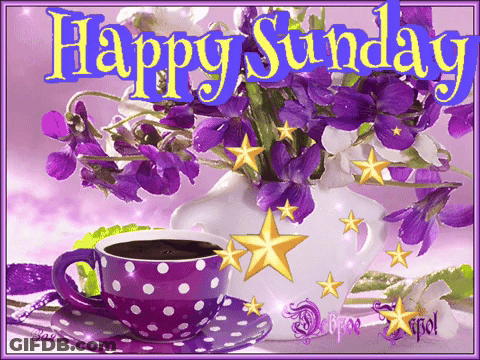 Happy Sunday Greeting Card With Flowers And Coffee GIF