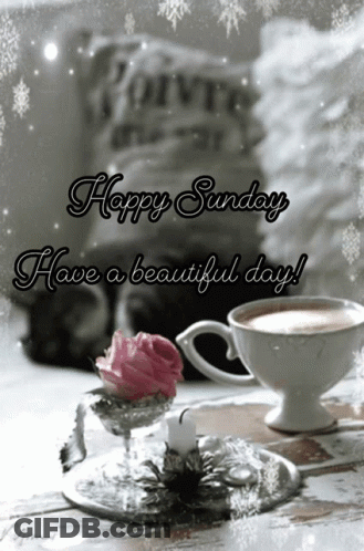 Happy Sunday Have A Beautiful Day With A Cup Of Coffee And A Rose GIF