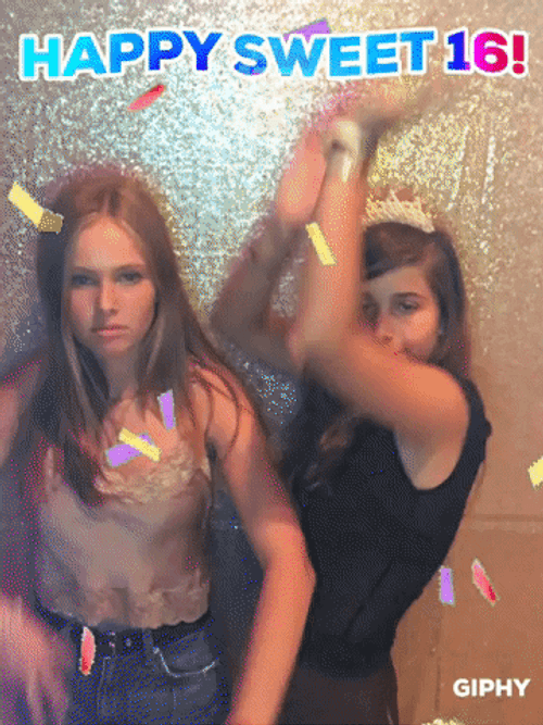 Happy Sweet 16Th Birthday Girls Pose Confetti GIF
