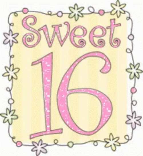 Happy Sweet 16Th Birthday Sparkling Text Flowers Art GIF