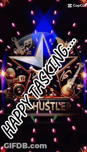 Happy Tasking Greeting Card With Star And Musical Instruments GIF