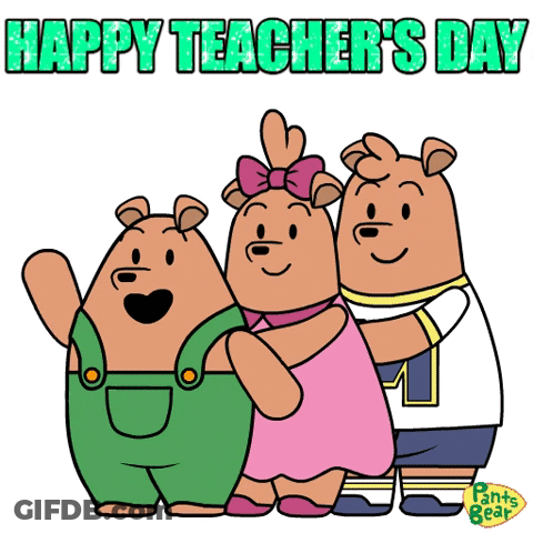 Happy Teacher's Day Greeting With Cartoon Bears GIF