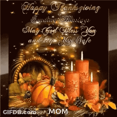 Happy Thanksgiving Card With Cornucopia And Candles GIF